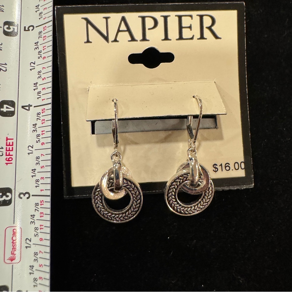 Napier Silver Tone Braided Circle Dangle Earrings - Picture 2 of 3